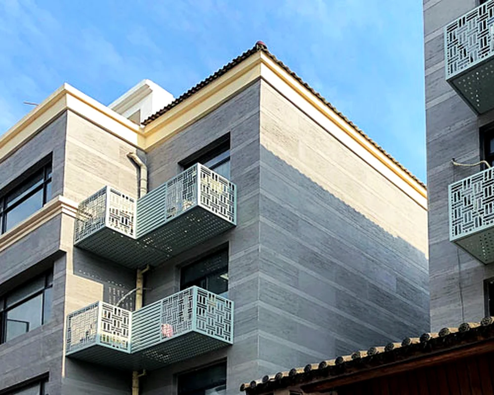 Travertine stone veneer architectural exterior application