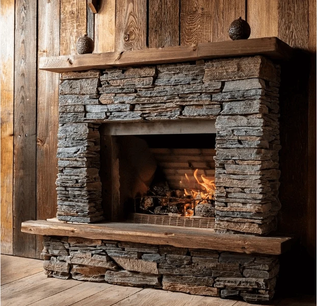 Fireplace Cladding using HSK natural stone veneer
