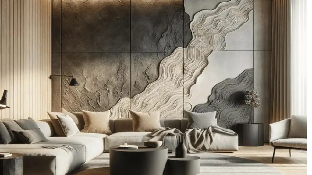 4mm natural stone board feature wall cladding in a modern Dubai interior